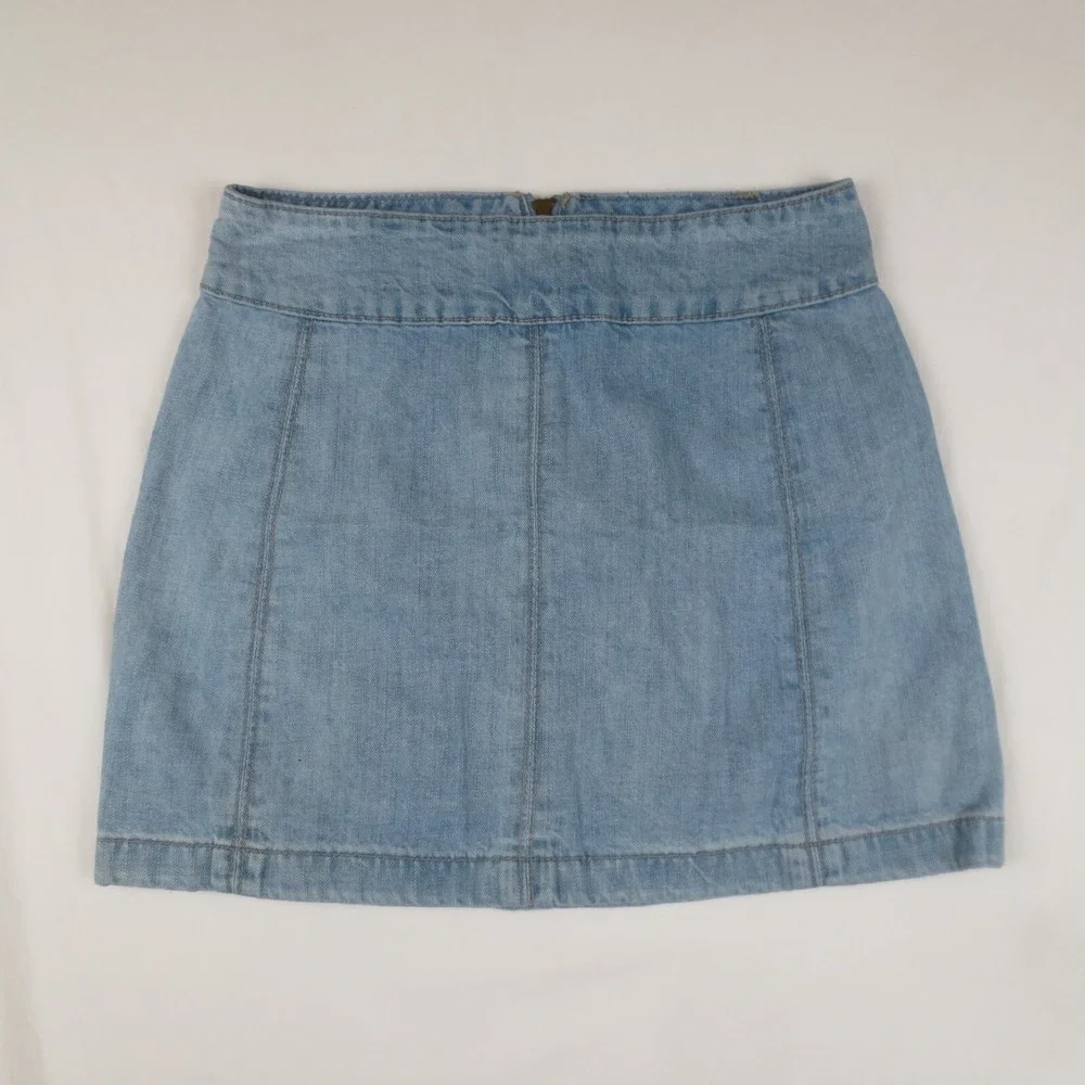 Free People Mini Jean Skirt Womens 4 Blue Denim Zip To It Modern Femme A Line